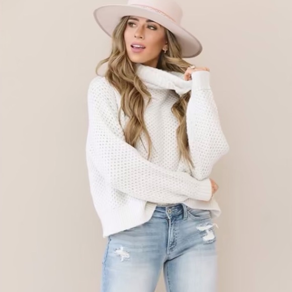 Sweaters - Cream Melange Turtleneck Waffle Sweater